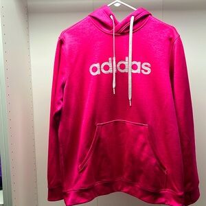 Bright Pink and White Adidas Climawarm Hoodie Sweatshirt
